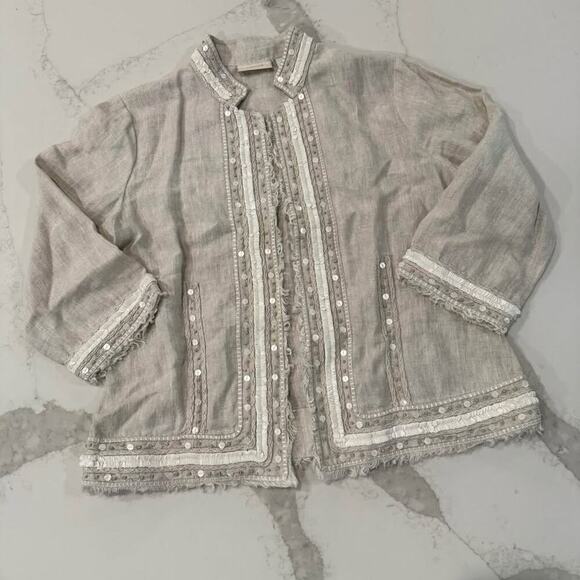 Chico’s Artisan Accent Aleanna OpenFront LinenBlend Jacket Silver Sand Chico’s 1 - Picture 1 of 6